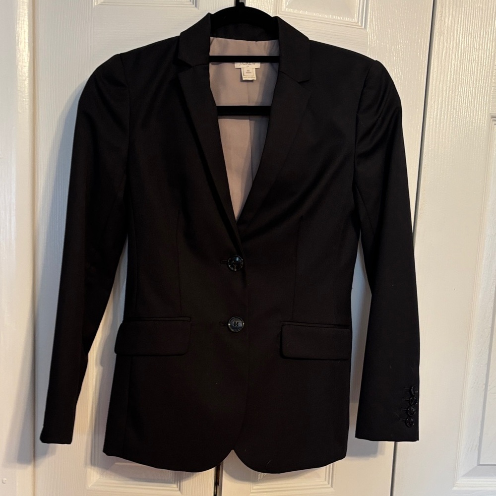 J CREW Classic Black Women's Blazer - Tailored Two-Button Jacket size 00P NWOT - Picture 2 of 10